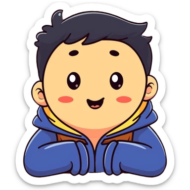 person with bulging eyes, puffed cheeks, hands on neck, cartoonish, funny expression, slapstick style sticker