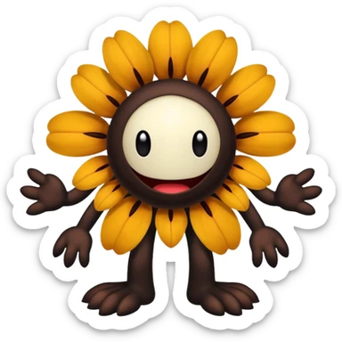 A flower like a monster with arms and legs, the body is a little bit black and the another bit brown sticker