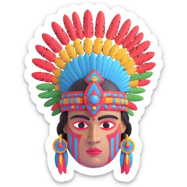 Toltec warrior stone head with elaborate feather headpiece sticker