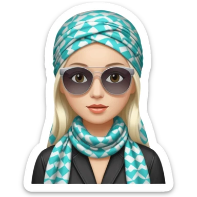 white girl, pop singer, chic style, long straight platinum hair, patterned headscarf, big sunglasses sticker