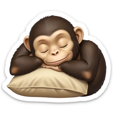 Meme-Worthy cute Sleeping Chimpanzee Portrait Emoji, Head resting peacefully with a contented smile, showcasing a soft, relaxed expression and gently closed eyes in serene slumber, Simplified yet hilariously adorable features, highly detailed, glowing with a soft, drowsy glow, high shine, relaxed and utterly lovable, stylized with an air of playful laziness, bright and heartwarming, soft glowing outline, capturing the essence of a sleeping chimpanzee that feels destined to become the next viral sensation of adorable rest! sticker
