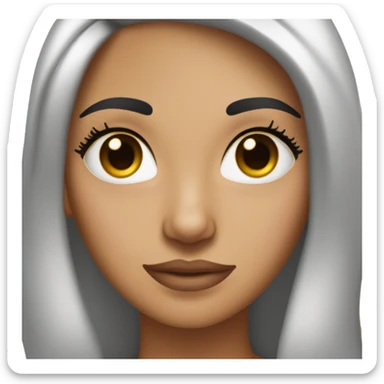 Light to Tan Skin Long Lash Nice eyebrows dark brown big eyes with long right parted hair  sticker