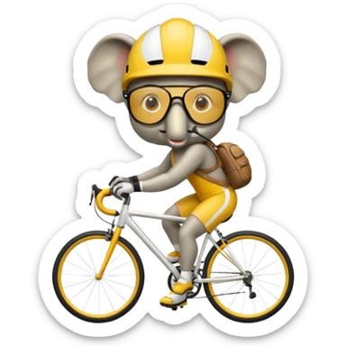Dibujar una elefante tierna de color dorado ciclista con casco deportivo y gafas de sol sticker