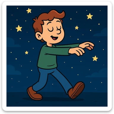 person walking while sleeping, cartoon style sticker