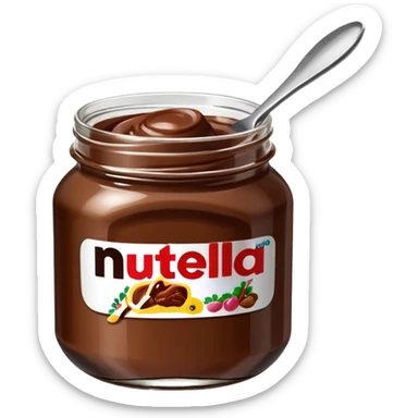 Nutella with a spoon. The glas of Nutella is almost empty . Only the one carriage of Nutella  sticker