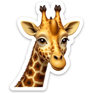 Cinematic Comical Giraffe Portrait Emoji, Head tilted dramatically with an exaggeratedly amused expression, featuring a striking, patterned Fur with playful patches and a long, quirky neck, wide, expressive eyes filled with playful disbelief, Simplified yet hilariously expressive features, highly detailed, glowing with a slightly sassy glow, high shine, dramatic yet playful, stylized with an air of cheeky mischief, bright and endearing, soft glowing outline, capturing the essence of a spirited and over-the-top giraffe, so meme-worthy it feels like it could tower its way into internet fame instantly! sticker
