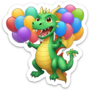 Dragon with a bunch of balloons sticker