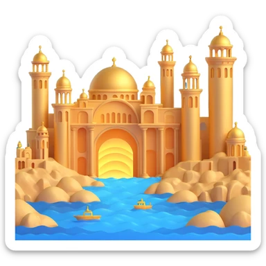 futuristic golden city beneath the sea with domes, pillars, and glowing accents sticker