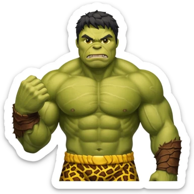 a Hulk wearing ancient animal skin cloth, half body, icon, yellow skin sticker