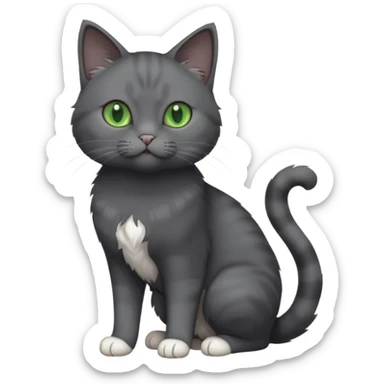 full body view of beautiful female solid dark grey cat with green eyes, white toes/paws and white patch on her chest sticker