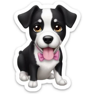 young black and white tuxedo dog with round eyes, a pink tongue  sticker