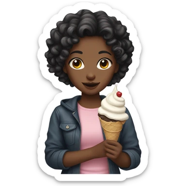 girl with curly black hair and ice cream sticker