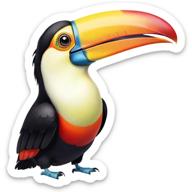 Cinematic Comical Toucan Portrait Emoji, Head tilted dramatically with an exaggeratedly shocked expression, featuring a boldly colored beak and wide, comically expressive eyes full of humorous disbelief, Simplified yet hilariously expressive features, highly detailed, glowing with a slightly sassy tropical glow, high shine, dramatic yet playful, stylized with an air of quirky exotic attitude, soft glowing outline, capturing the essence of a meme-worthy toucan that looks ready to side-eye its way into viral fame! sticker