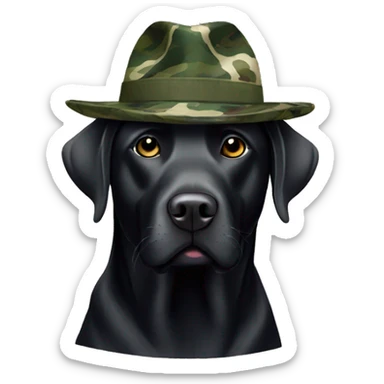 Black Labrador wearing camo hat sticker