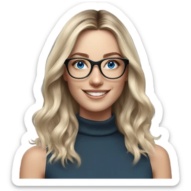 Shoulder length Balayage pale model lady with glasses and blue eyes happy  sticker