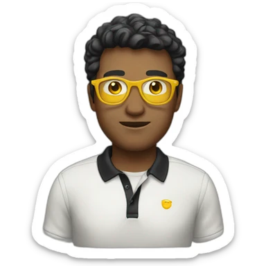 White man with yellow tinted glasses and black hair in a polo shirt sticker