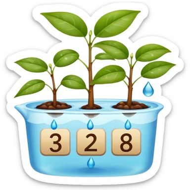 calendar emoji with most dates marked by a small plant icon, three random dates replaced: one with a leaf, one with a water drop, and one with a pot, each spaced a few days apart sticker