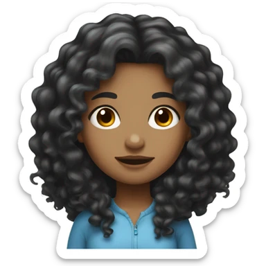 girl with very long curly black hair and light skin sticker