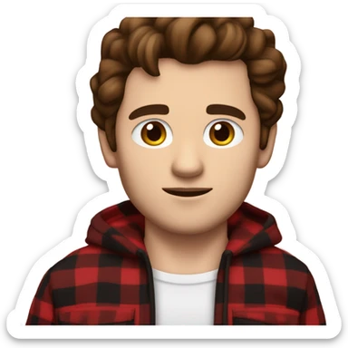 Man with brown hair and brown eyes wearing red and black buffalo plaid pjs. White skin. sticker