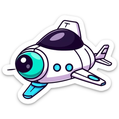 A cartoon spaceship with big sparkly kawaii eyes sticker
