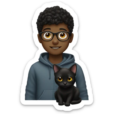 Boy with glasses with a black cat sticker