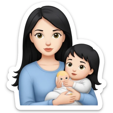 Black haired white woman holding one black hair white baby sticker