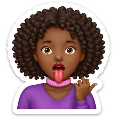 a black girl with dark brown curly hair holding her neck with her mouth open and tongue out sticker