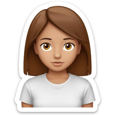 Chica de pelo liso y marrón con ojos color marrón claro y una camiseta blanca sticker