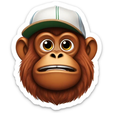 a orangutan with a baseball hat sticker