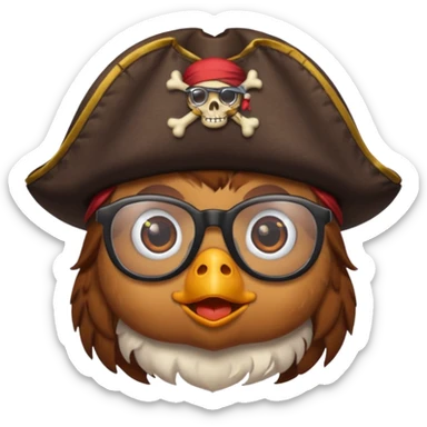 chick animal with glasses, pirate sticker
