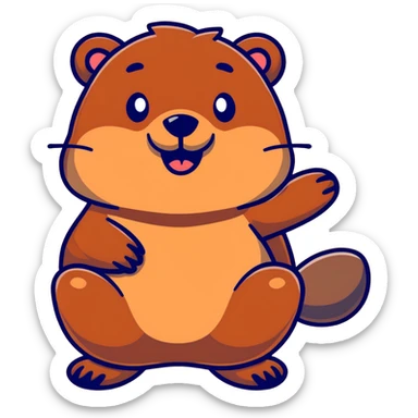 happy beaver with brown fur sticker