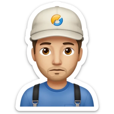 Tech developer going back to work after christmas holidays, looking tired and wearing a cap sticker