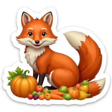 thanksgiving cornucopia and smiling fox sticker