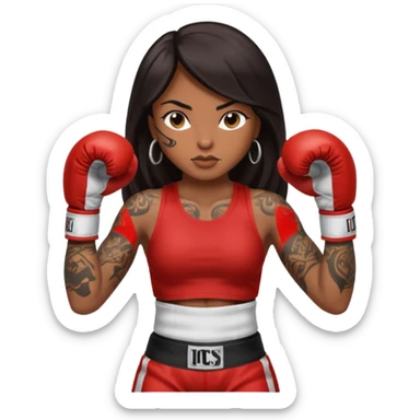 sexy brown skin girl with long dark hair, tattoes, muscles boxing sticker