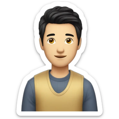asian male with curtains haircut black hair sticker