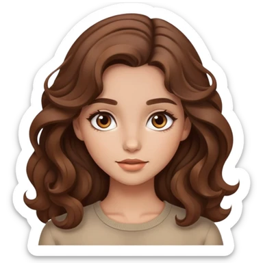 beautiful girl with wavy brown hair, natural makeup look sticker