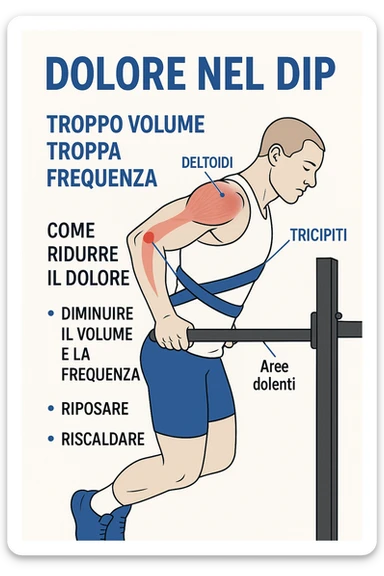 Dolore nel dip per allenamento con troppo volume e troppa frequenza in italiano sticker