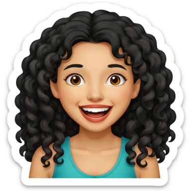 Latina girl with long curly black hair, laughing sticker
