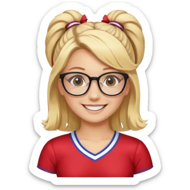  Sexy Dominatrix blonde hair and glasses full body in a cheerleaders outfit  hair ties back sticker