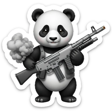 Panda holding a machine gun And smoke surrounding him sticker