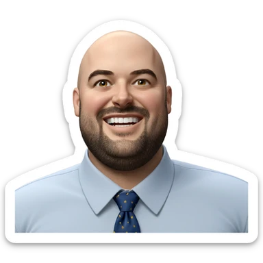 bald boy smiling in shirt sticker