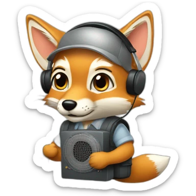 grey fox with a radio sticker