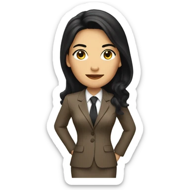 Female defense attorney with long black hair with brown suit sticker