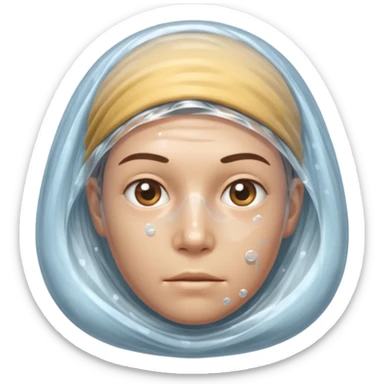 Human head completely wrapped in plastic wrap, air bubbles under surface. sticker