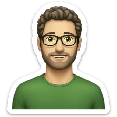 white man,glasses, dark hair, green eyes, facial stubble sticker