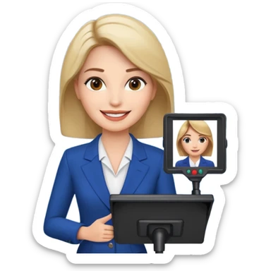 news anchor woman, with a screen with a prompter in front of her sticker