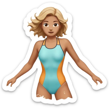 woman standing in the ocean with visible waves around her, medium shot showing upper body and surrounding water, waves clearly rising and splashing, dynamic sea motion, confident expression, 3D cartoon style, mobile game icon style, clean composition, no text, no watermark
  sticker