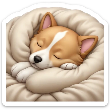 Meme-Worthy Cute Sleeping Domestic Dog Portrait Emoji, Head resting peacefully with a contented smile, showcasing a delightfully cuddly build and a luxuriously soft coat, eyes gently closed in serene, restful slumber, Simplified yet hilariously adorable features, highly detailed, glowing with a soft, drowsy light, high shine, relaxed and utterly lovable, stylized with an air of playful laziness, soft glowing outline, capturing the essence of a sleeping dog that feels destined to become the next viral sensation of adorable rest! sticker