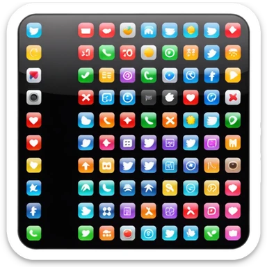 A simple black desktop screen displaying app icons in grid sticker
