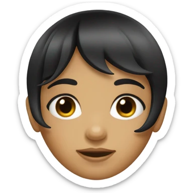 Girl black hair and eye with bangs showing ok sticker